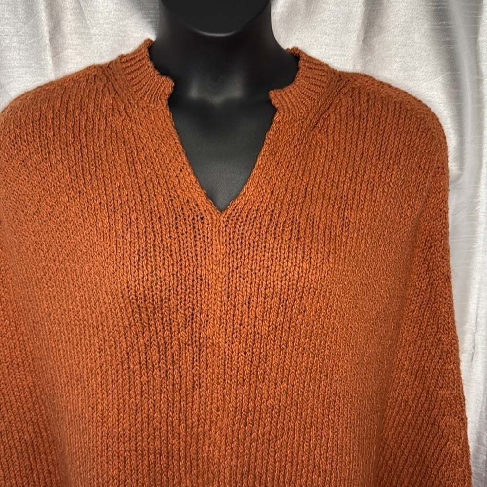 Talbots Women’s S/M Orange Fringe V Neck Pima Cotton Shawl - Picture 6 of 8